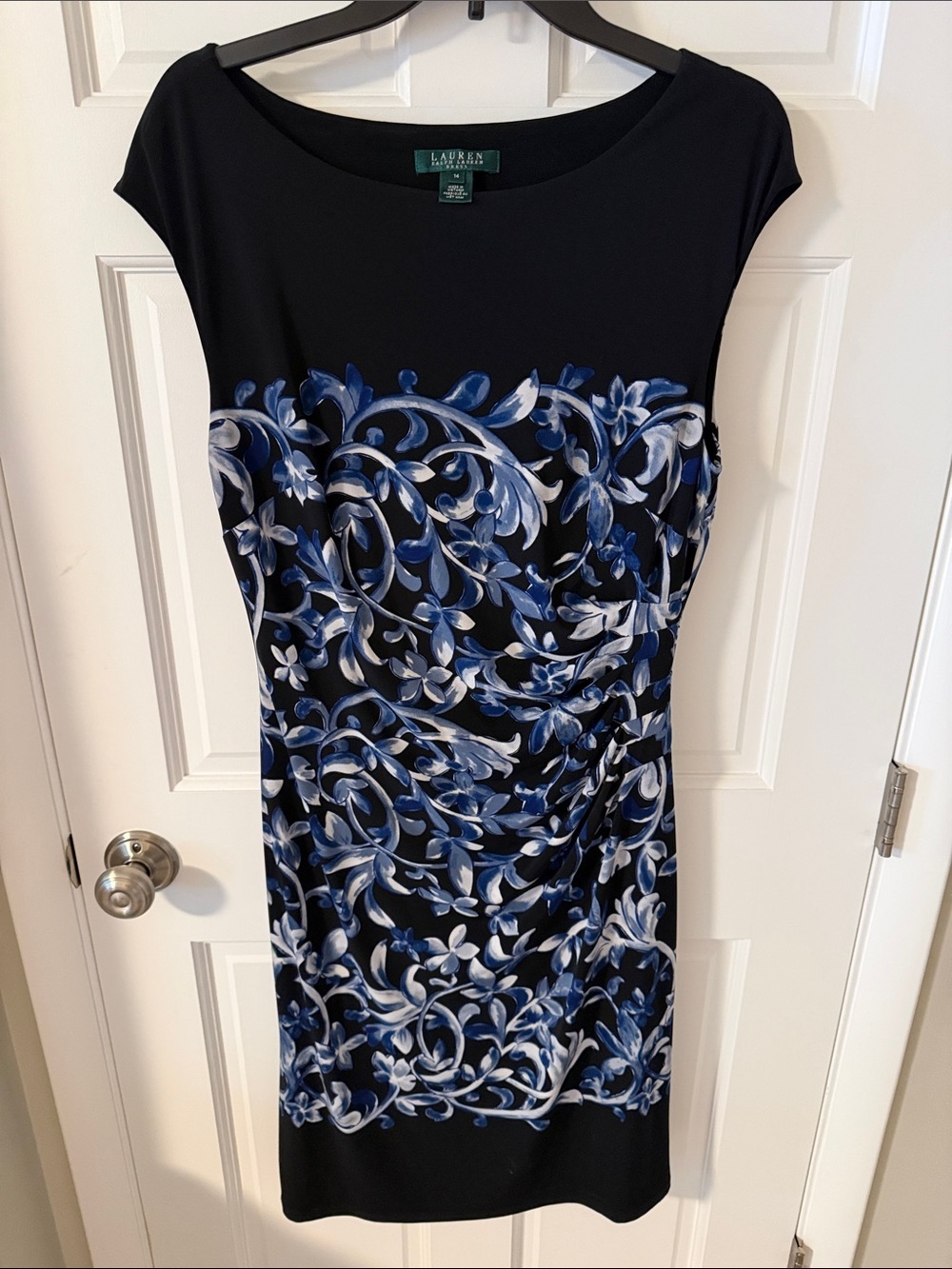 Lauren Ralph Lauren Floral Matte Jersey Cap Sleeve Sheath Dress Size 14 - Picture 1 of 5